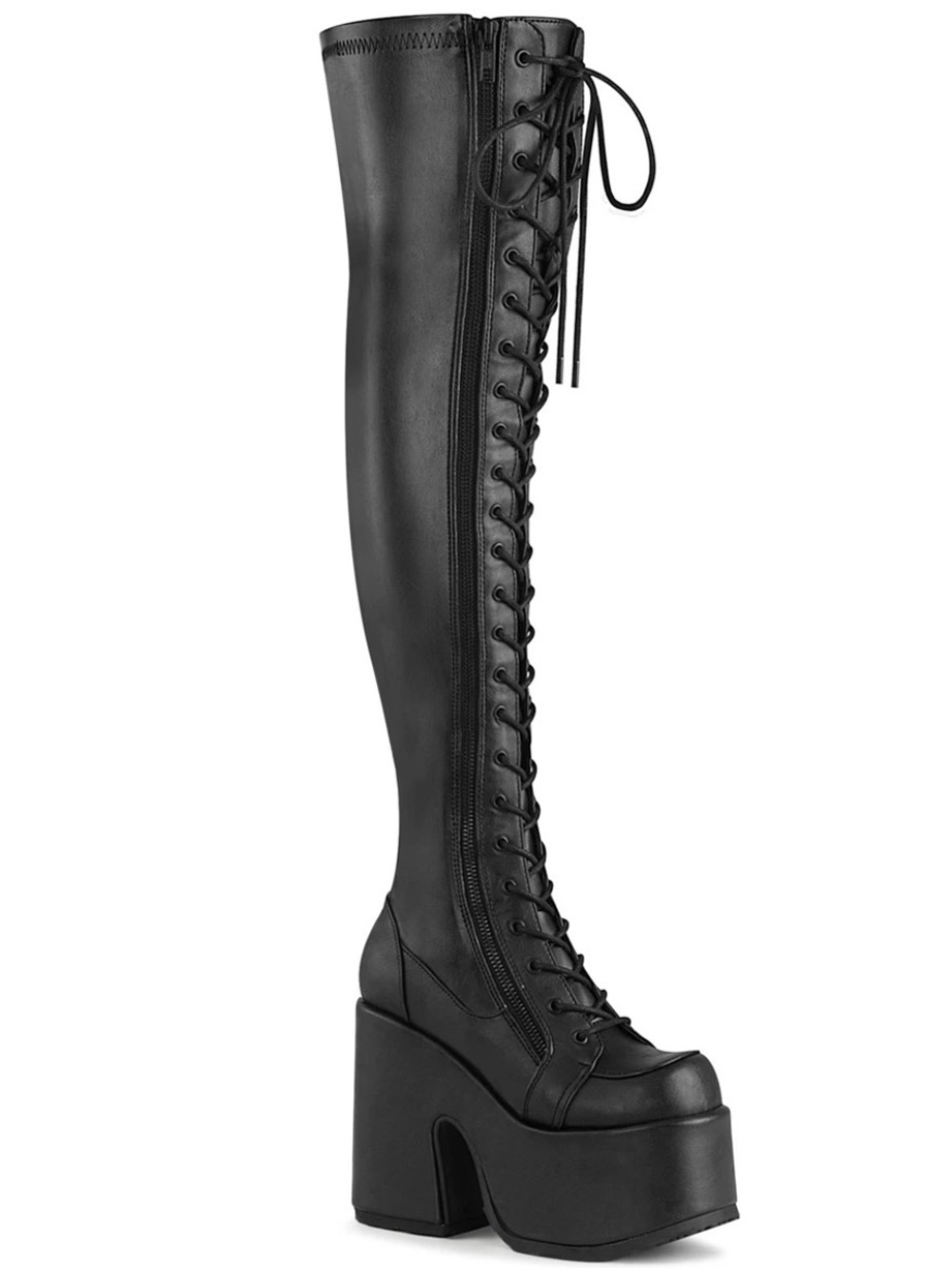 Demonia | Women's Chunky Heel Goth Thigh High Boots - Fits large calves!